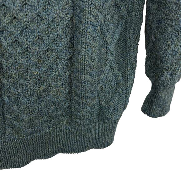 Aran Sweater Market Fisherman Dark Green Cable Knit Ireland Made Sweater sz M - Picture 11 of 16